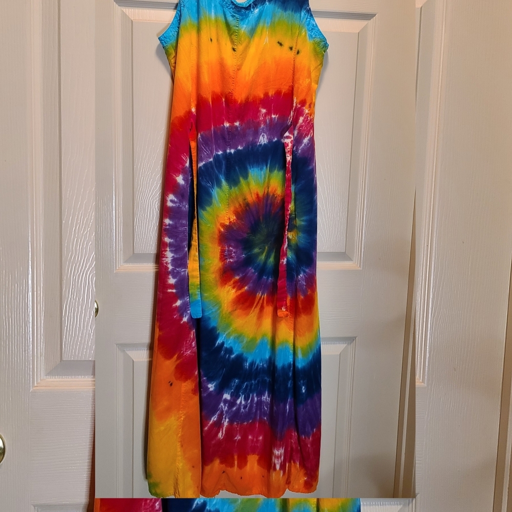 Rainbow tie dye midi sundress